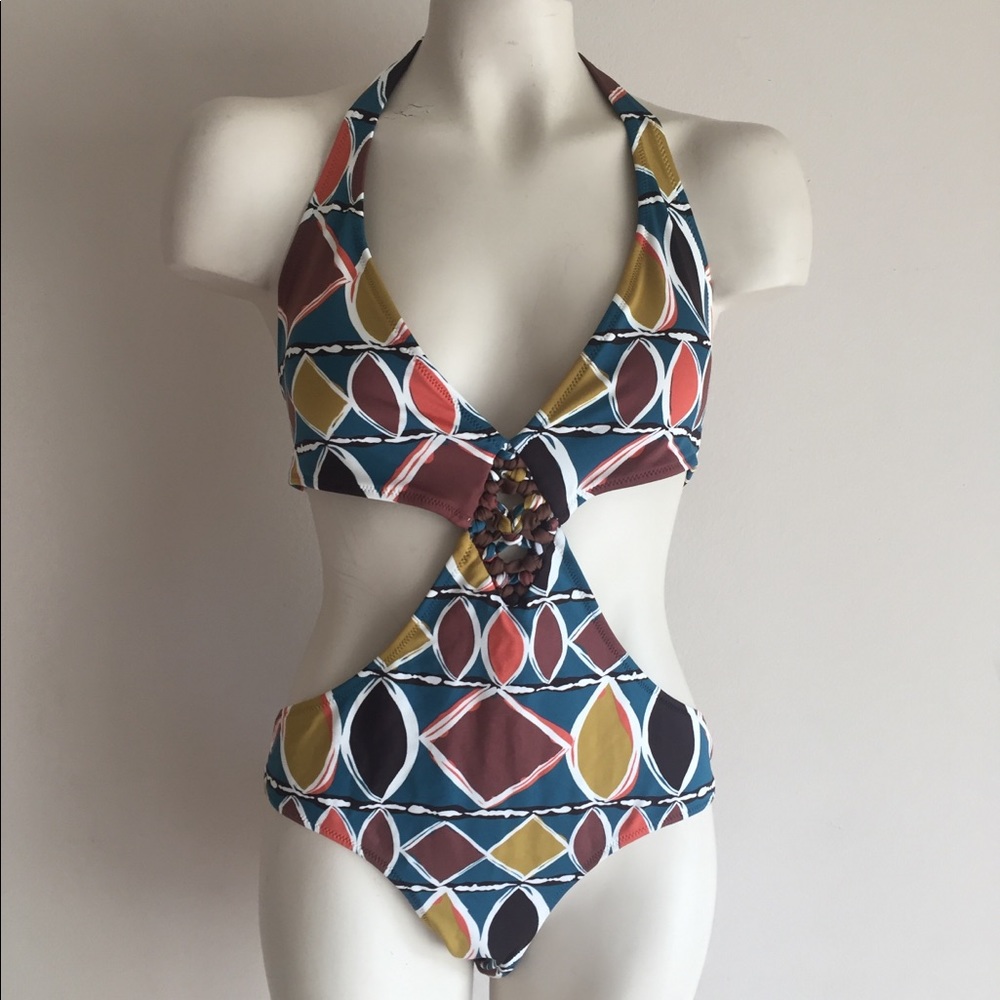 BCBGMaxAzria Colorful Cut-Out One Piece Swimsuit